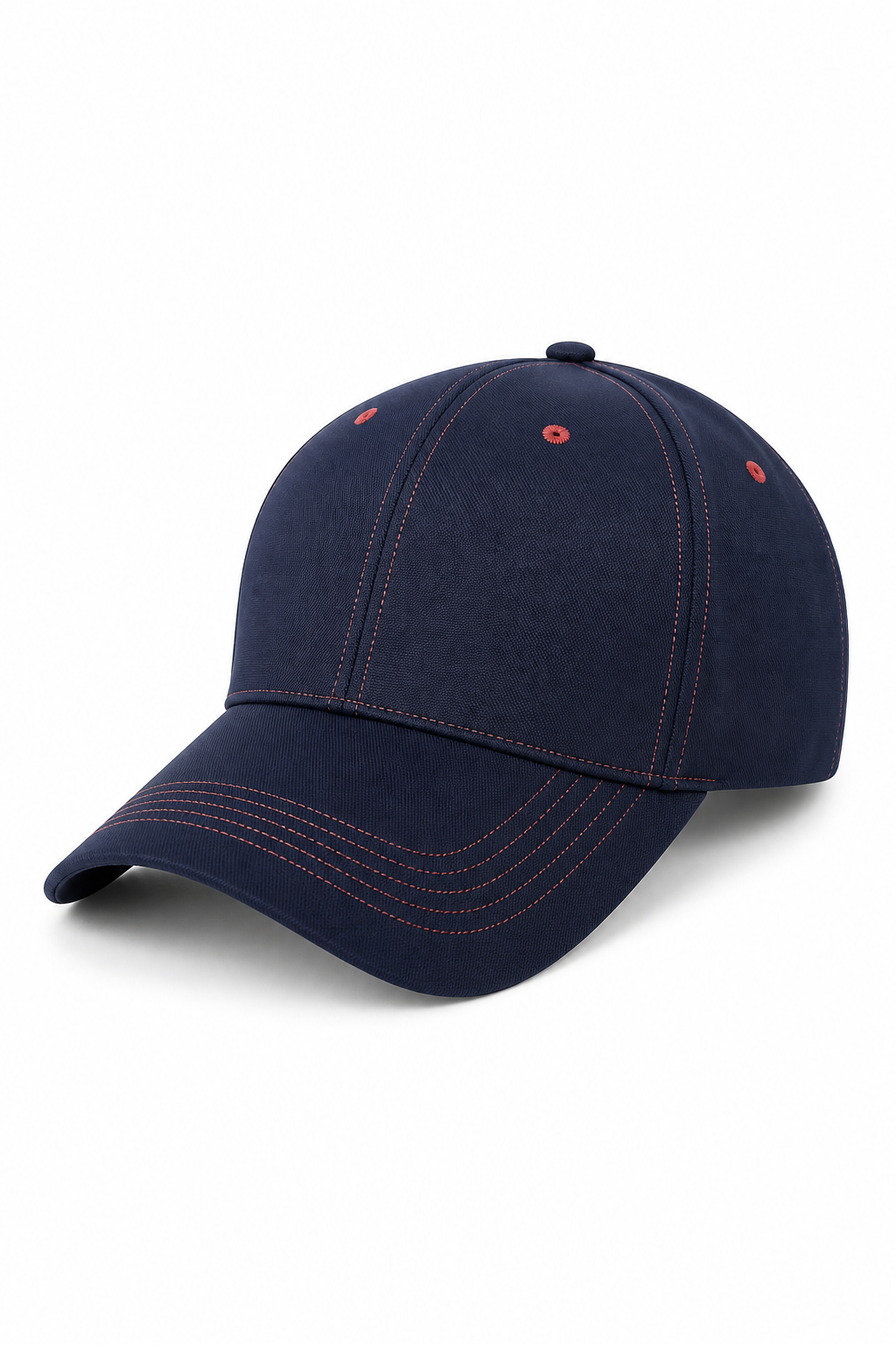 Navy structured cap with coral contrast stitching