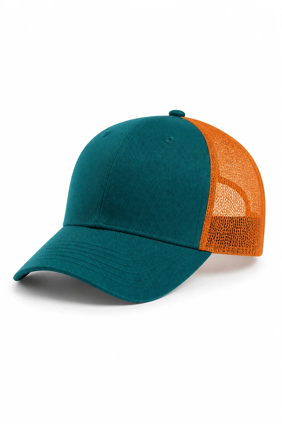 Teal and orange mesh trucker cap