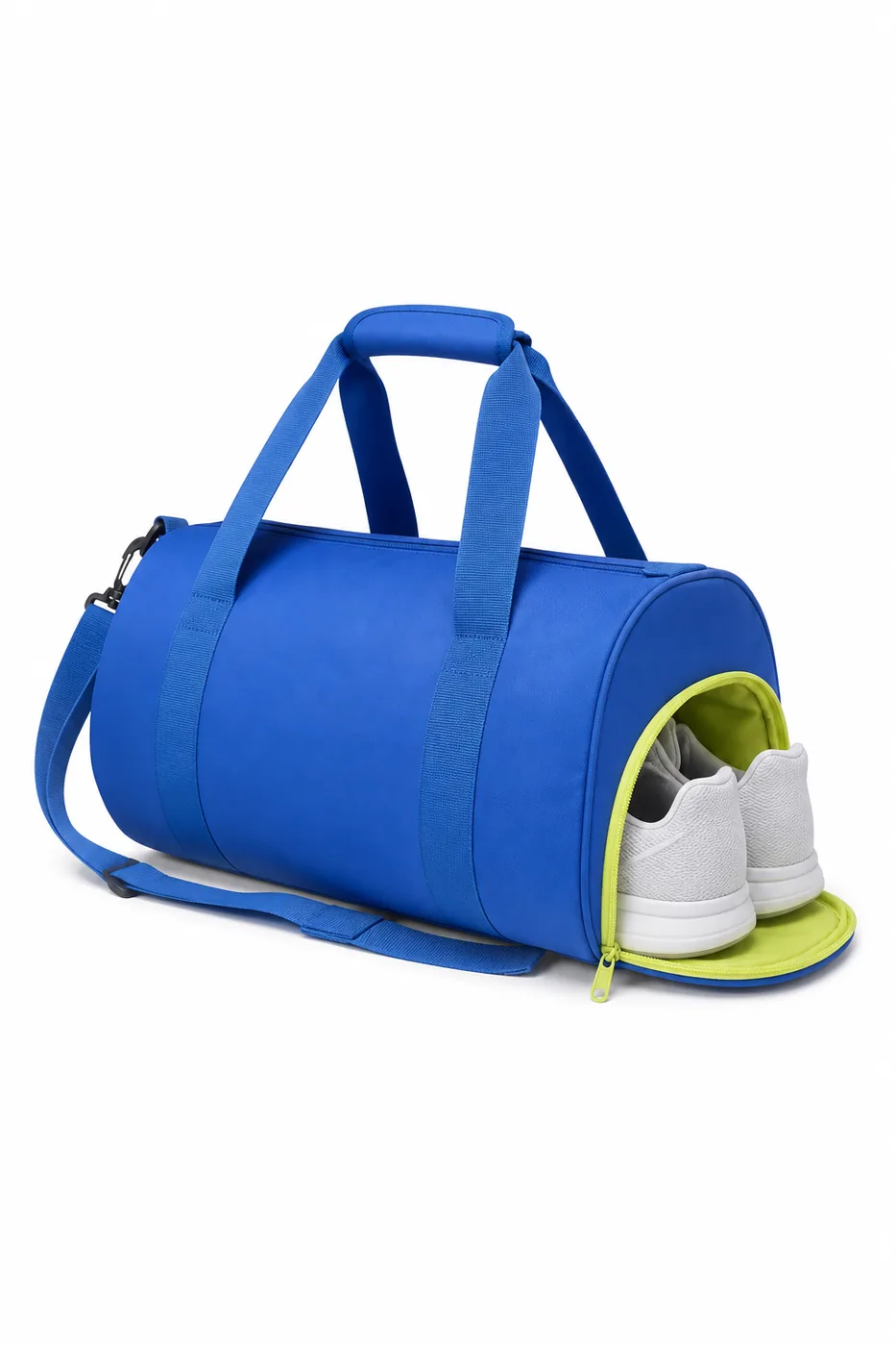Compact gym duffel with shoe compartment