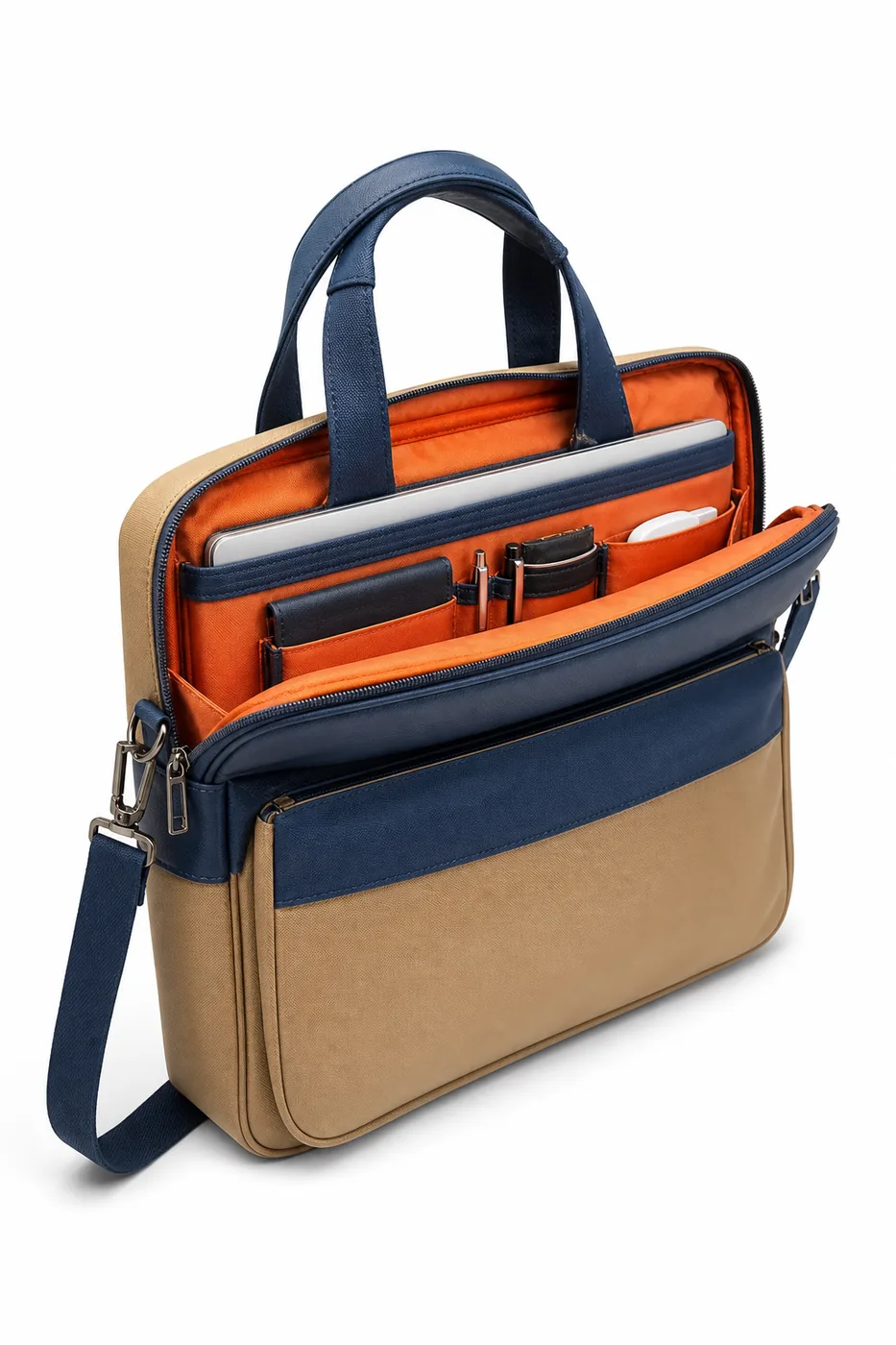 Two-tone laptop briefcase with contrast lining