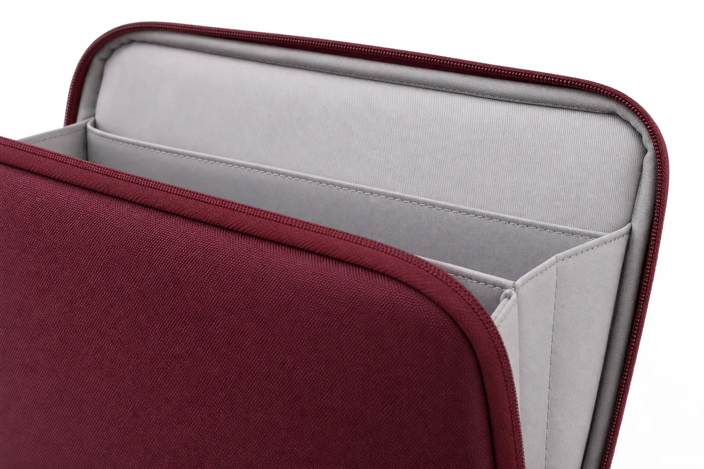 Close-up of padded laptop sleeve and divider construction