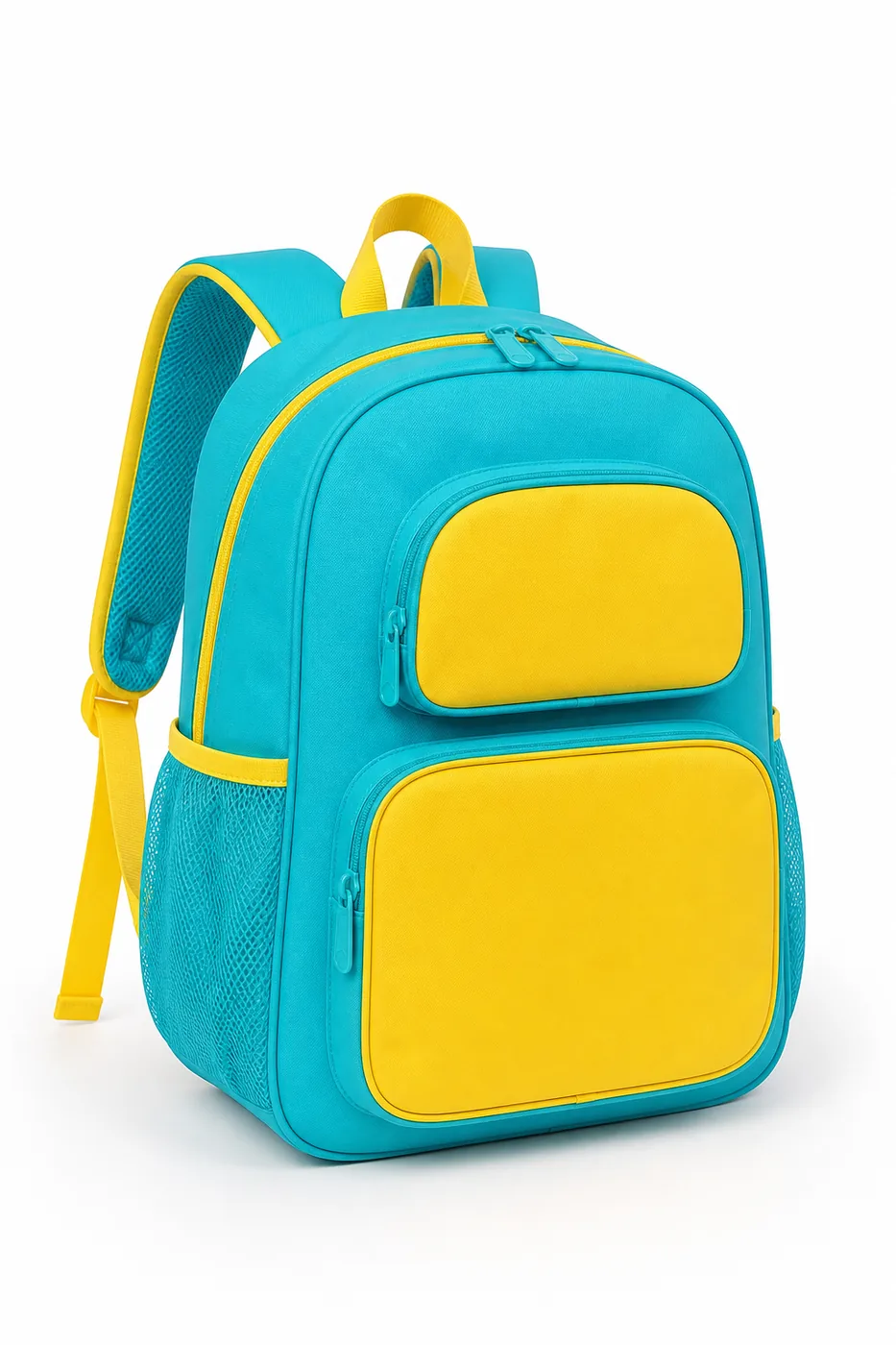 Colorful school backpack with multiple front pockets